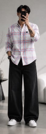 Men's White Premium Cotton Checked Casual Shirt | Full Sleeve Regular Fit Plaid Shirt