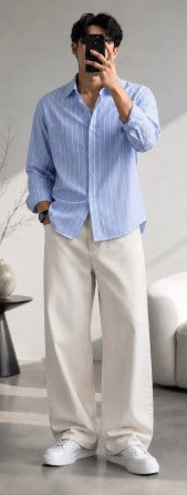 Men's Sky Blue Vertical Striped Cotton Casual Shirt | Full Sleeve Regular Fit Premium Shirt