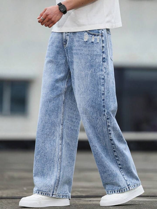 Men's Light Blue Baggy Fit Jeans | Premium Wide Leg Denim Pants