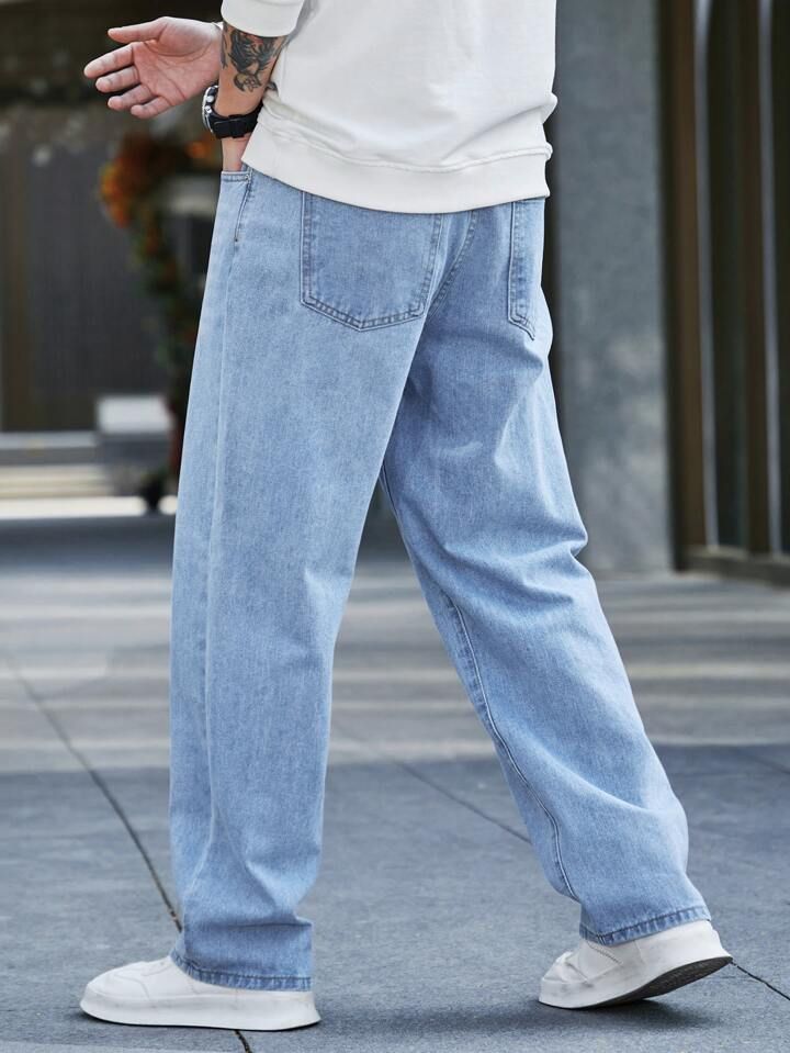 Men's Light Blue Baggy Fit Jeans | Premium Wide Leg Denim Pants
