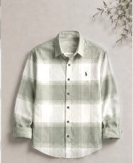 Men's Sage Green Plaid Flannel Button-Down Shirt – Long Sleeve Casual Cotton Shirt