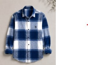 Men's Blue White Buffalo Check Flannel Cotton Casual Shirt | Full Sleeve Regular Fit