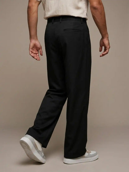Men's Black Wide Leg Formal Trousers | Premium Relaxed Fit Office & Casual Pants