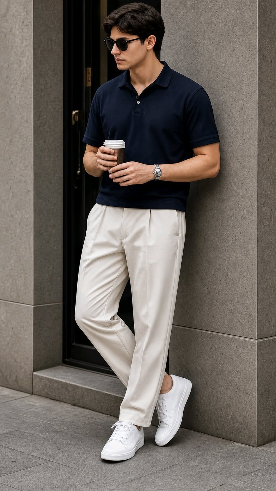 Men's Premium Navy Blue Textured Polo T-Shirt | Regular Fit Half Sleeve Casual Polo Tee