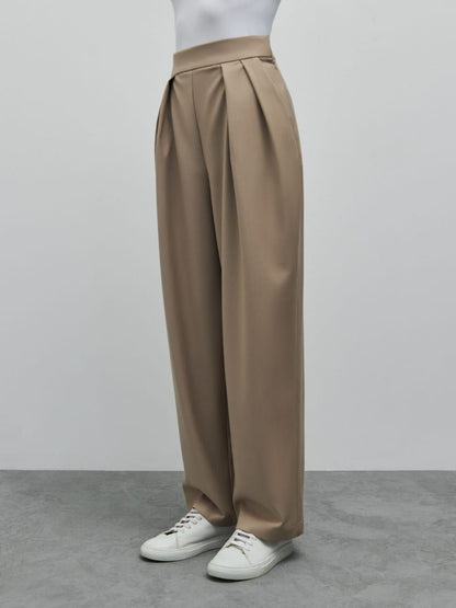 Men's Beige Wide Leg Formal Trousers | Relaxed Fit Pleated Casual Pants