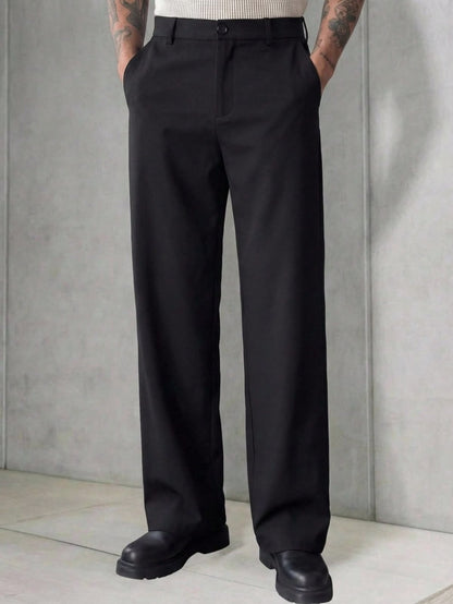 Men's Black Wide Leg Formal Trousers | Premium Relaxed Fit Office & Casual Pants
