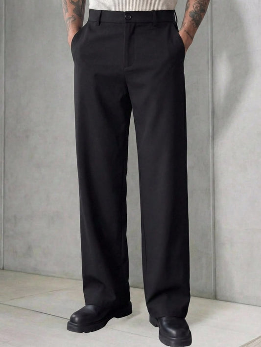 Men's Black Wide Leg Formal Trousers | Premium Relaxed Fit Office & Casual Pants