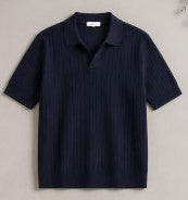Men's Premium Navy Blue Textured Polo T-Shirt | Regular Fit Half Sleeve Casual Polo Tee